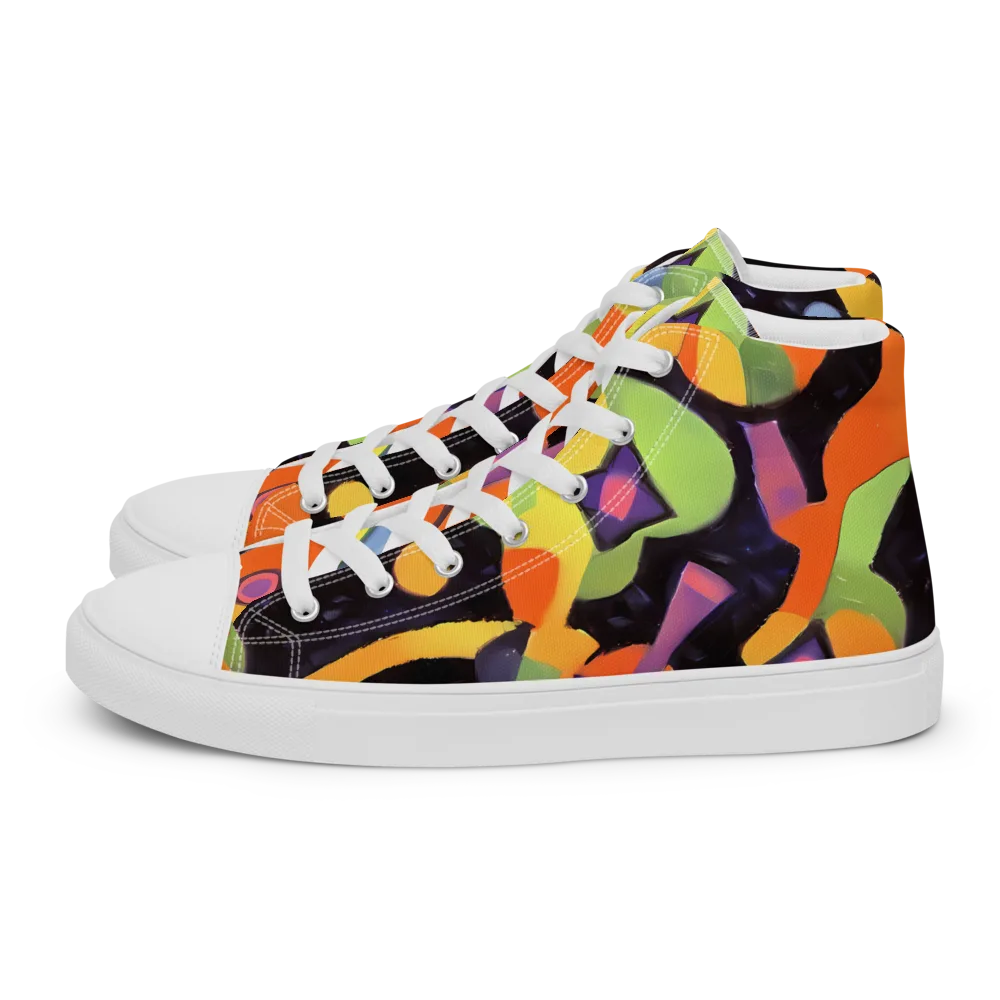Neon Symphony on Men's High Top Canvas Shoes — Left