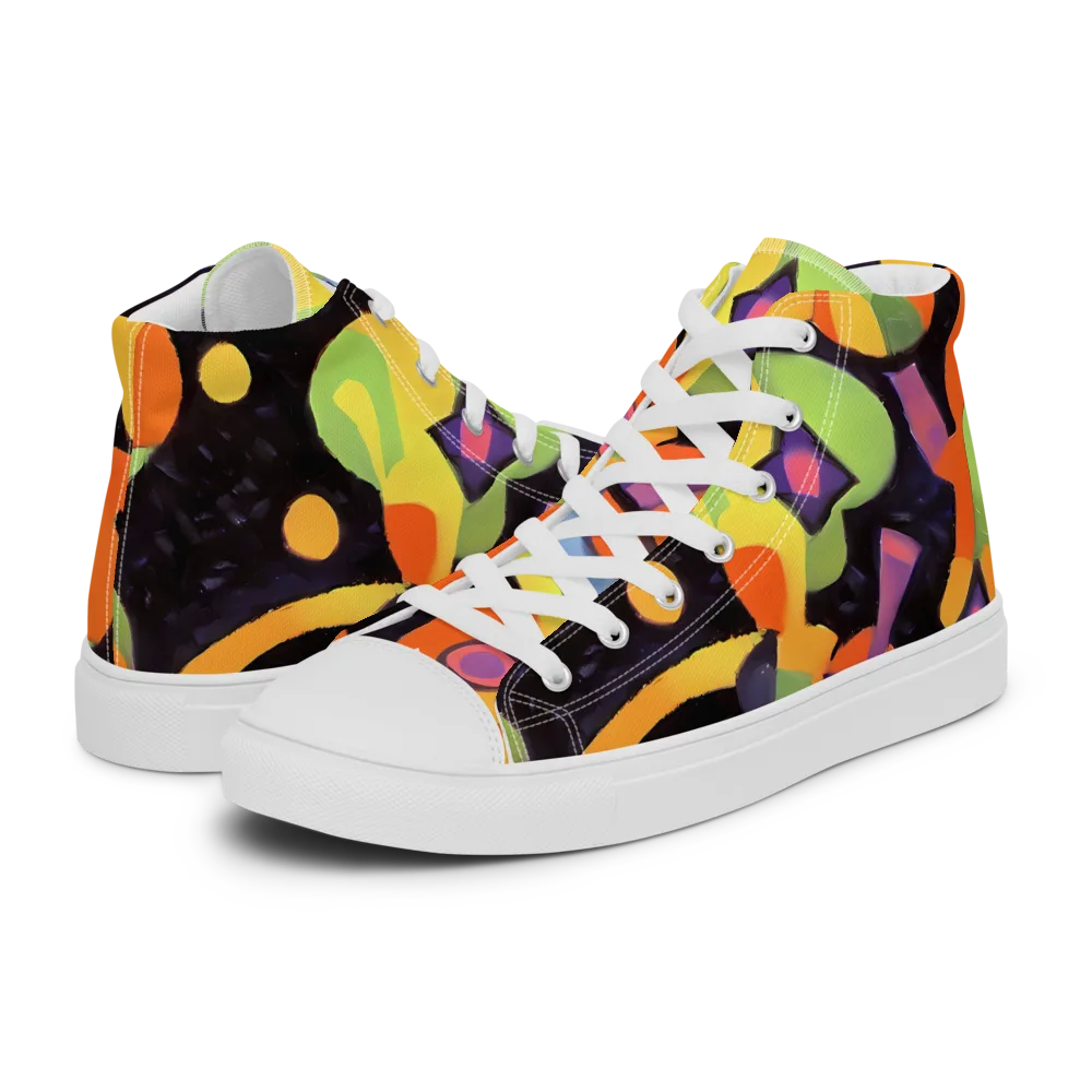Neon Symphony on Men's High Top Canvas Shoes — Left
