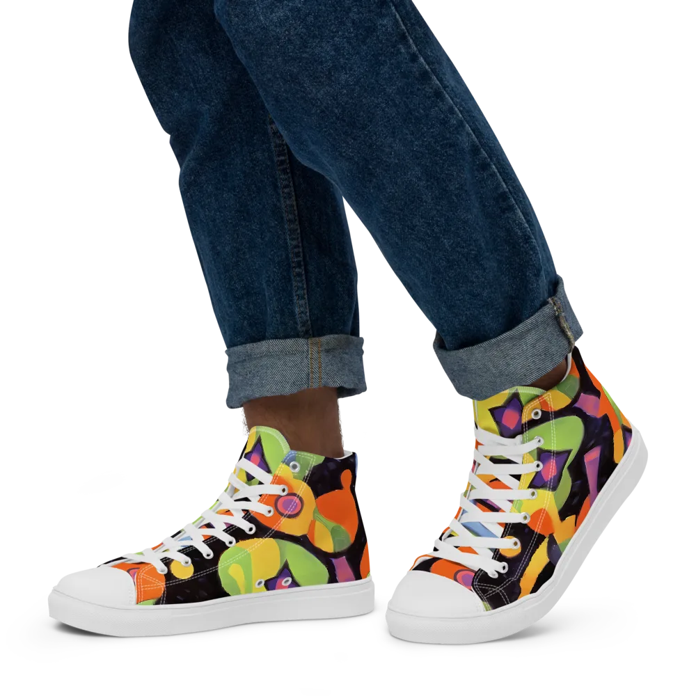 Neon Symphony on Men's High Top Canvas Shoes — Left