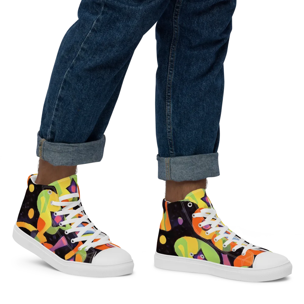 Neon Symphony on Men's High Top Canvas Shoes — Right