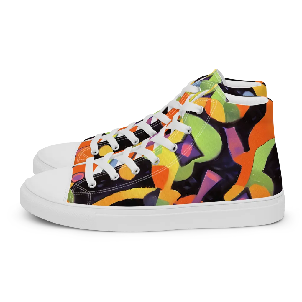 Neon Symphony on Women's High Top Canvas Shoes — Left