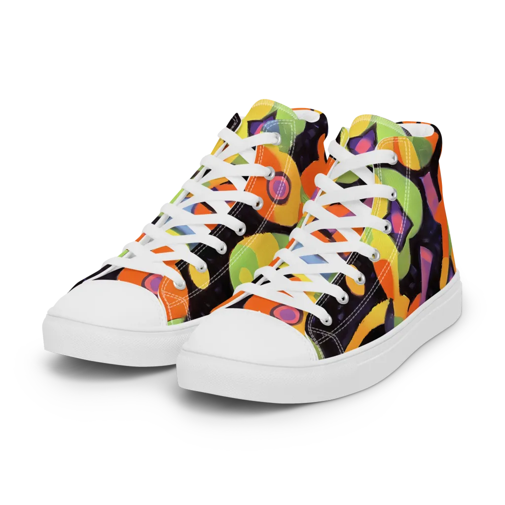Neon Symphony on Women's High Top Canvas Shoes — Left Front