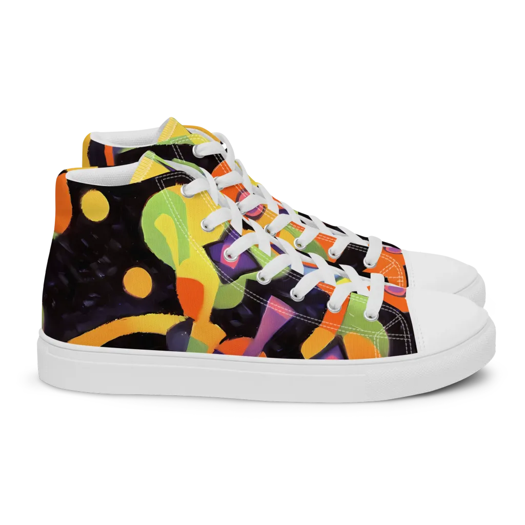 Neon Symphony on Women's High Top Canvas Shoes — Right