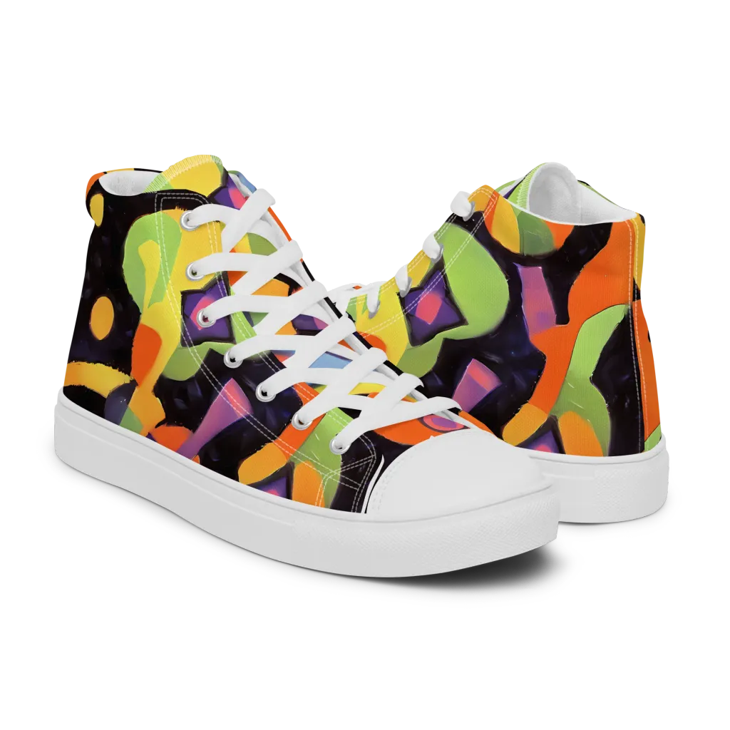 Neon Symphony on Women's High Top Canvas Shoes — Right