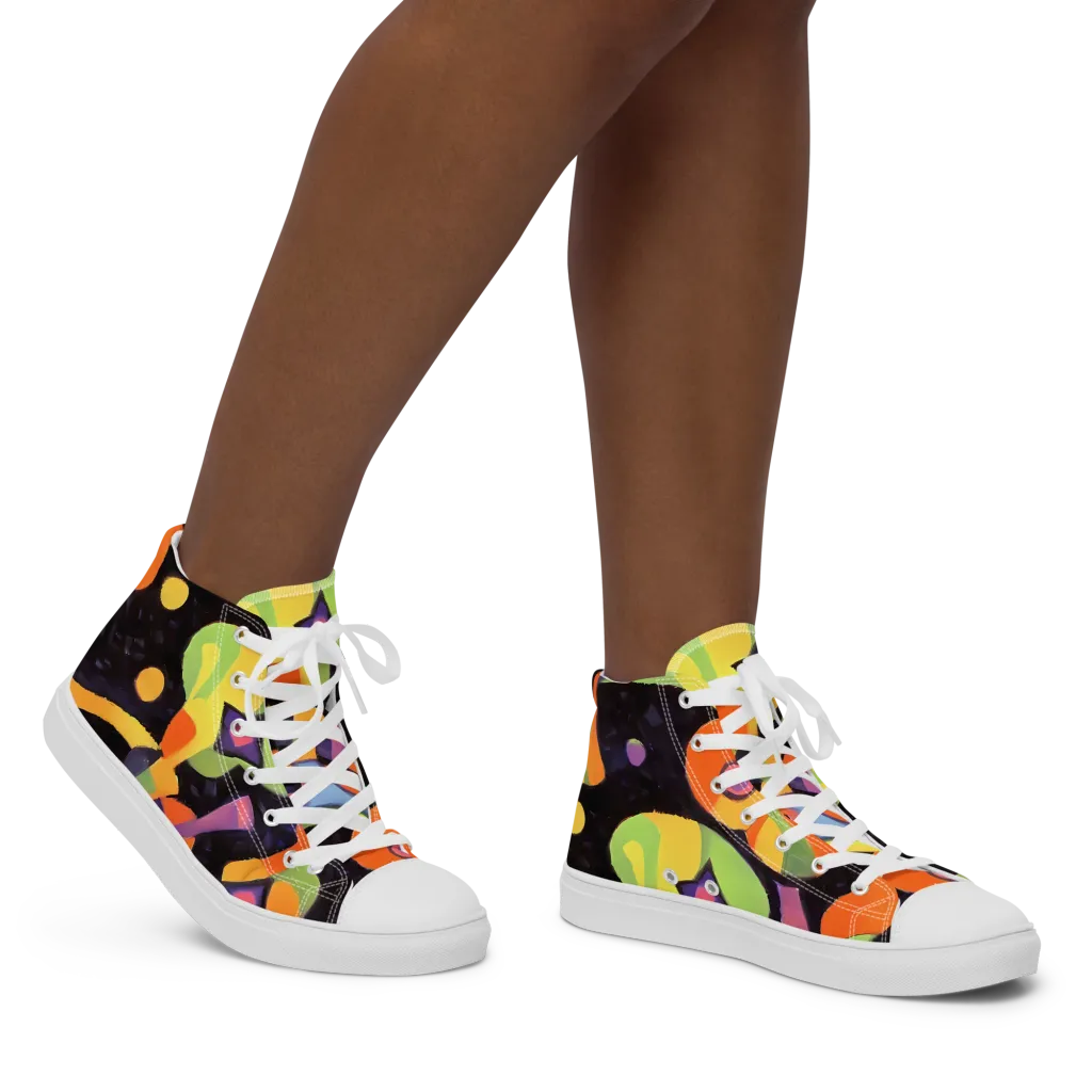 Neon Symphony on Women's High Top Canvas Shoes — Right