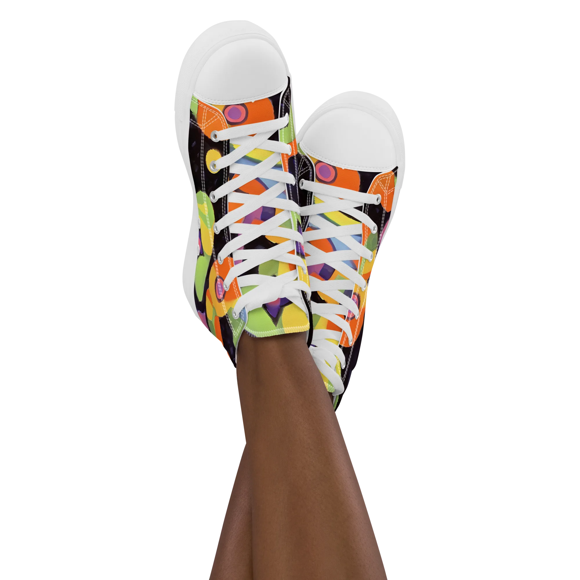 Neon Symphony on Women's High Top Canvas Shoes — Front