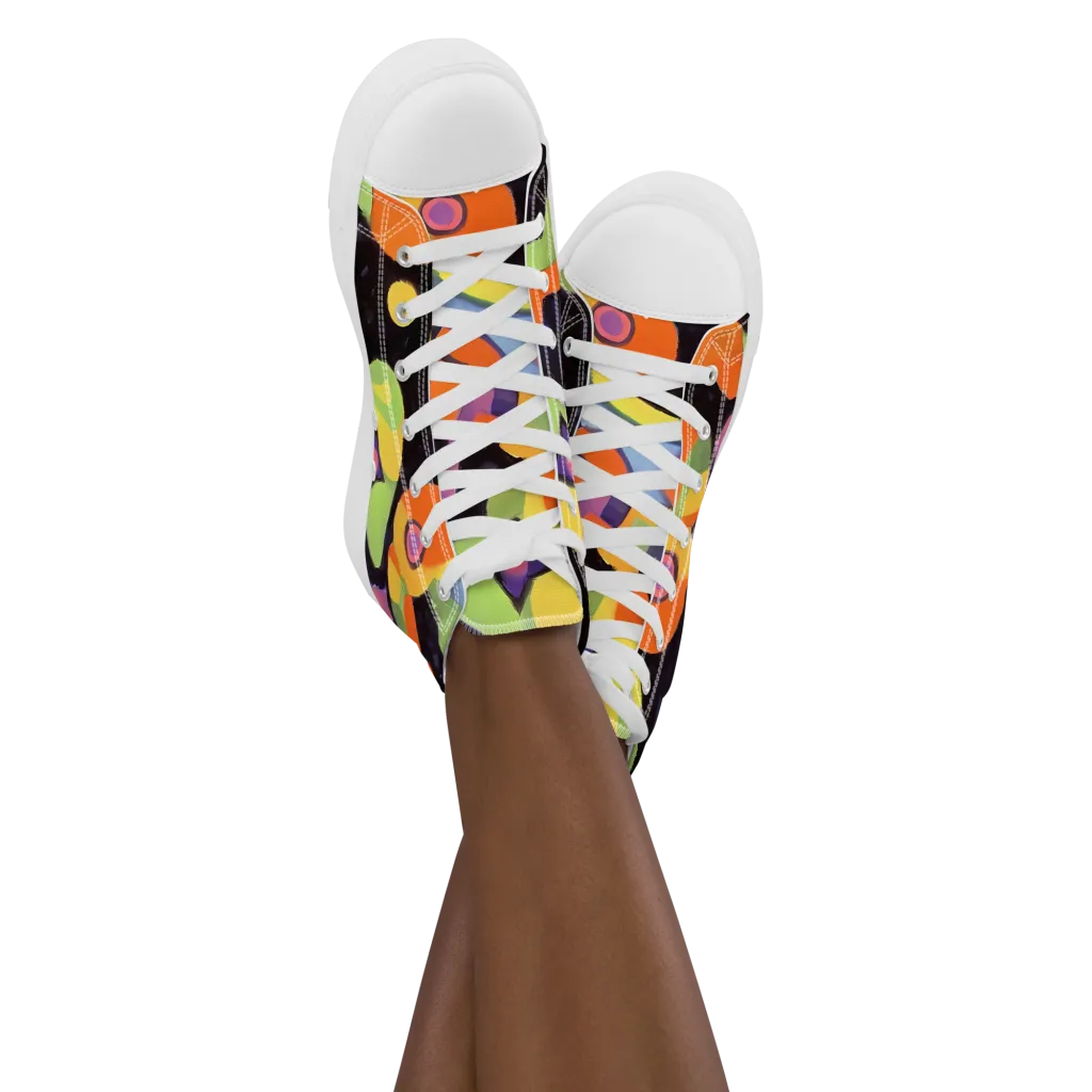 Neon Symphony on Women's High Top Canvas Shoes — Front