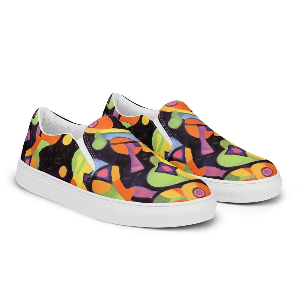 Neon Symphony on Men's Slip-On Canvas Shoes — Right Front