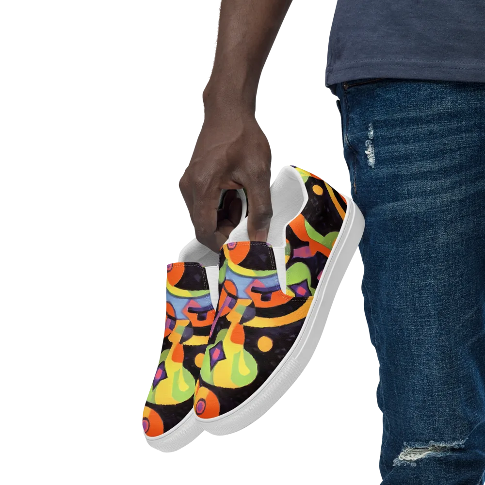 Neon Symphony on Men's Slip-On Canvas Shoes — Left Front