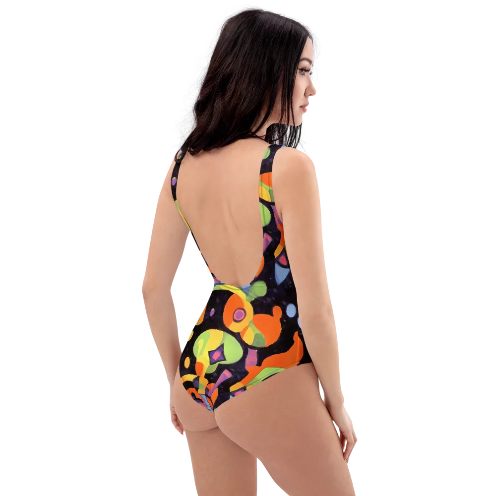 Neon Symphony on One-Piece Swimsuit — Right Back