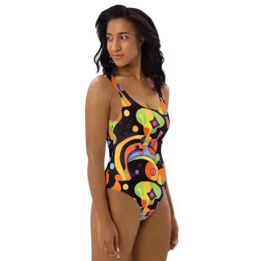 Neon Symphony on a One-Piece Swimsuit