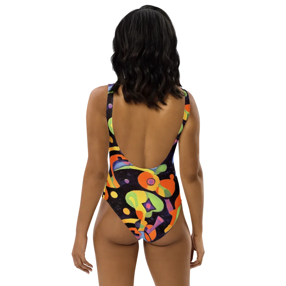 Neon Symphony on One-Piece Swimsuit — Back