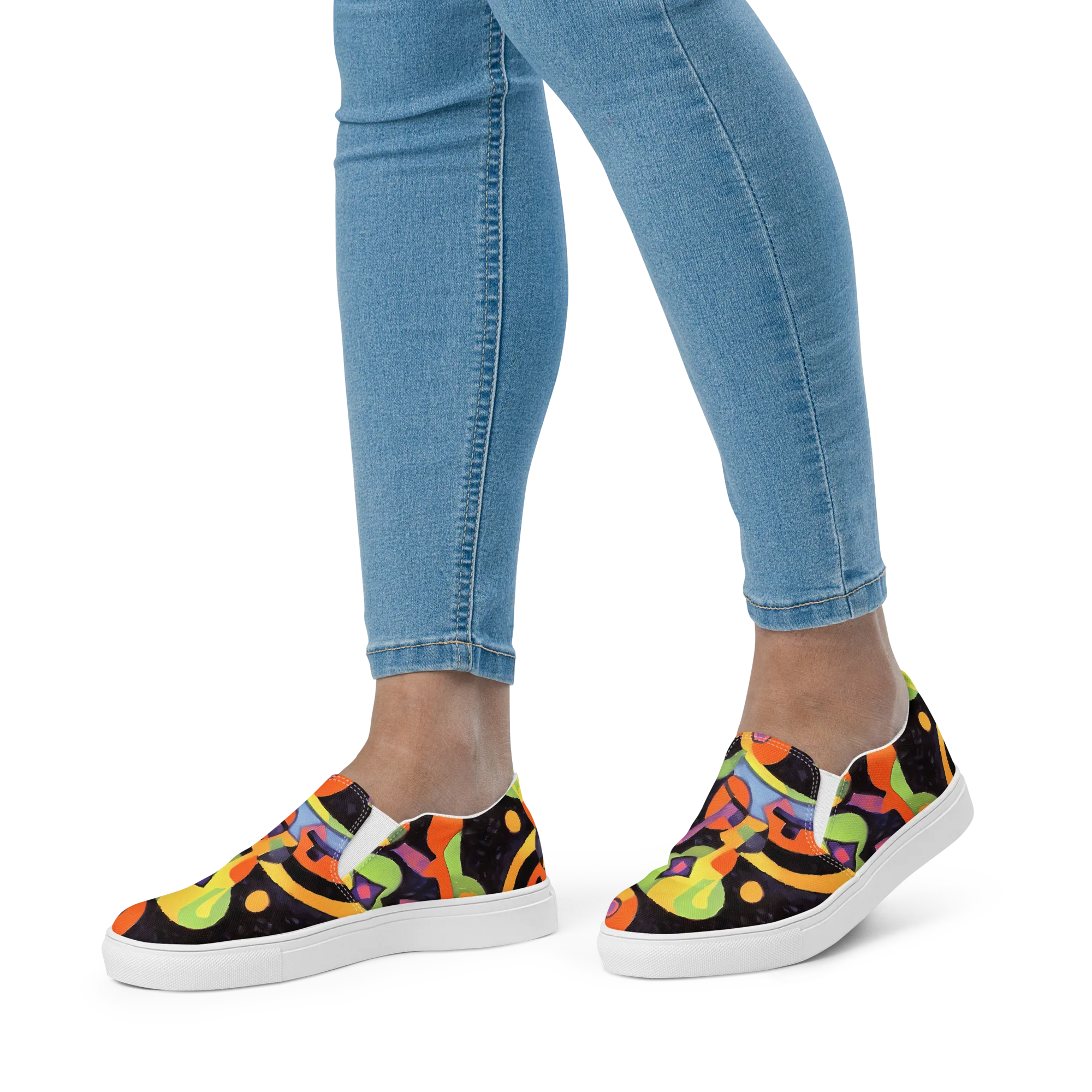 Neon Symphony on Women's Slip-On Canvas Shoes — Front