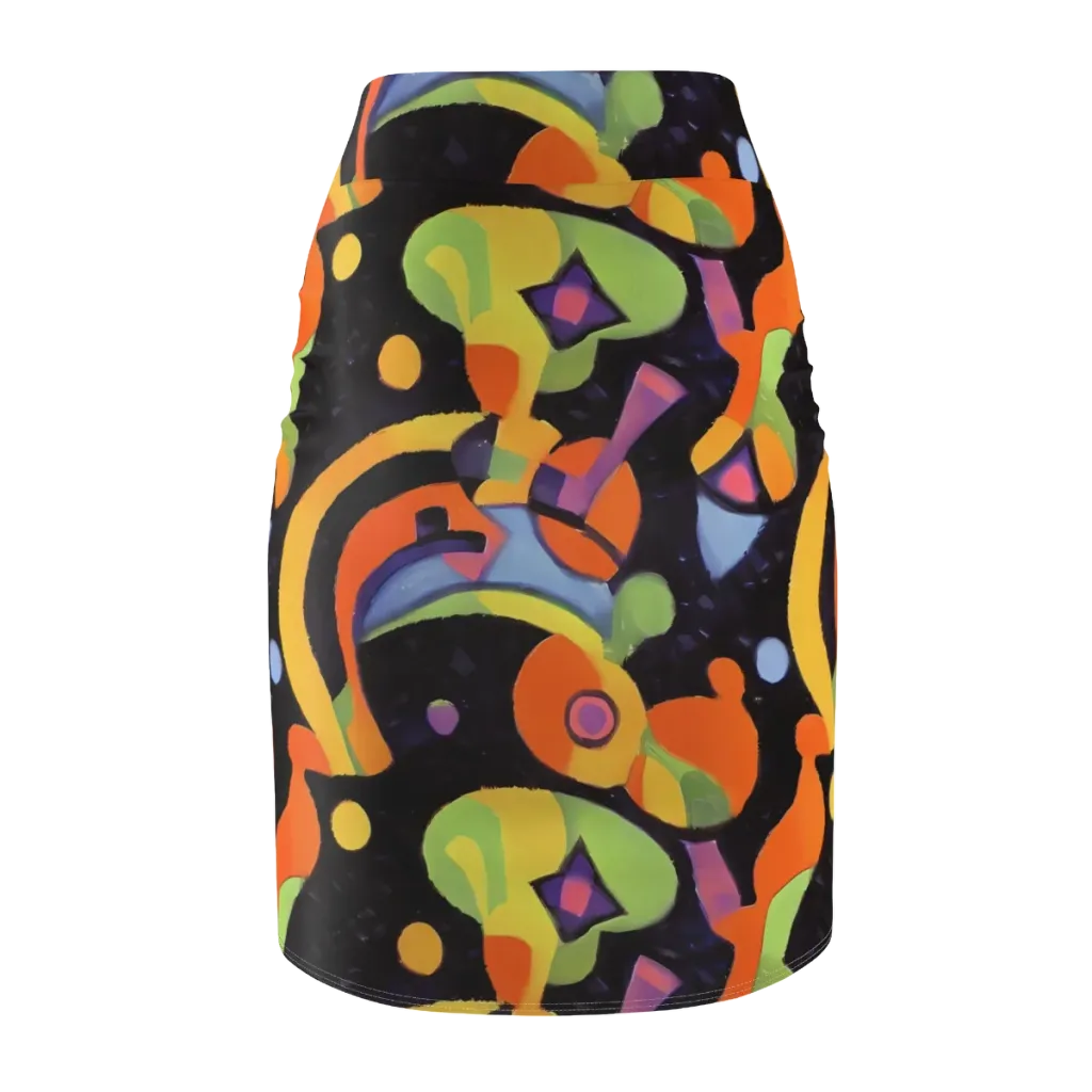 Neon Symphony on Pencil Skirt — Back