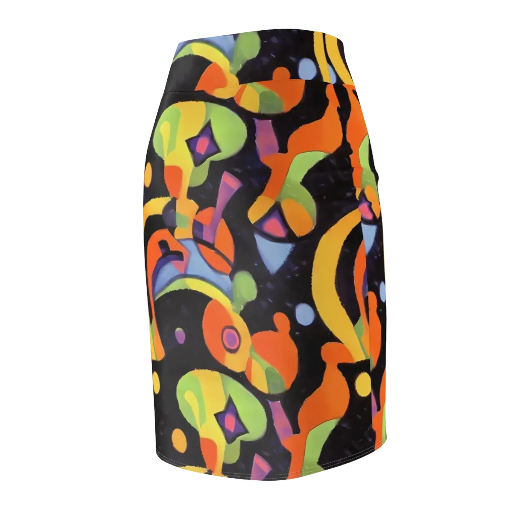Neon Symphony on Pencil Skirt — Back Side