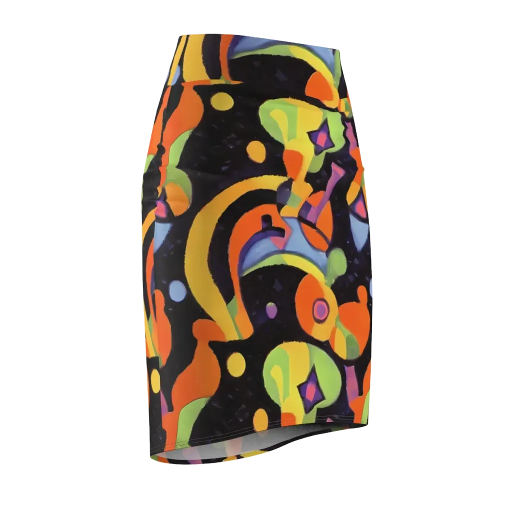 Neon Symphony on Pencil Skirt — Front Side