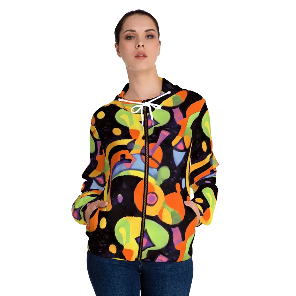 Neon Symphony on Women's Full-Zip Hoodie — Front On Person