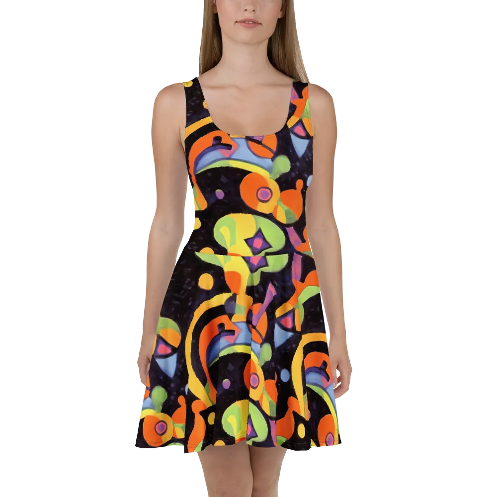 Neon Symphony on Skater Dress — Front