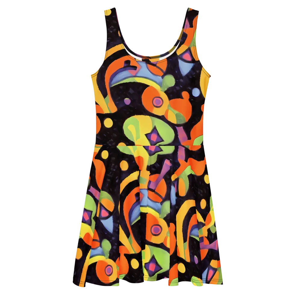 Neon Symphony on Skater Dress — Front