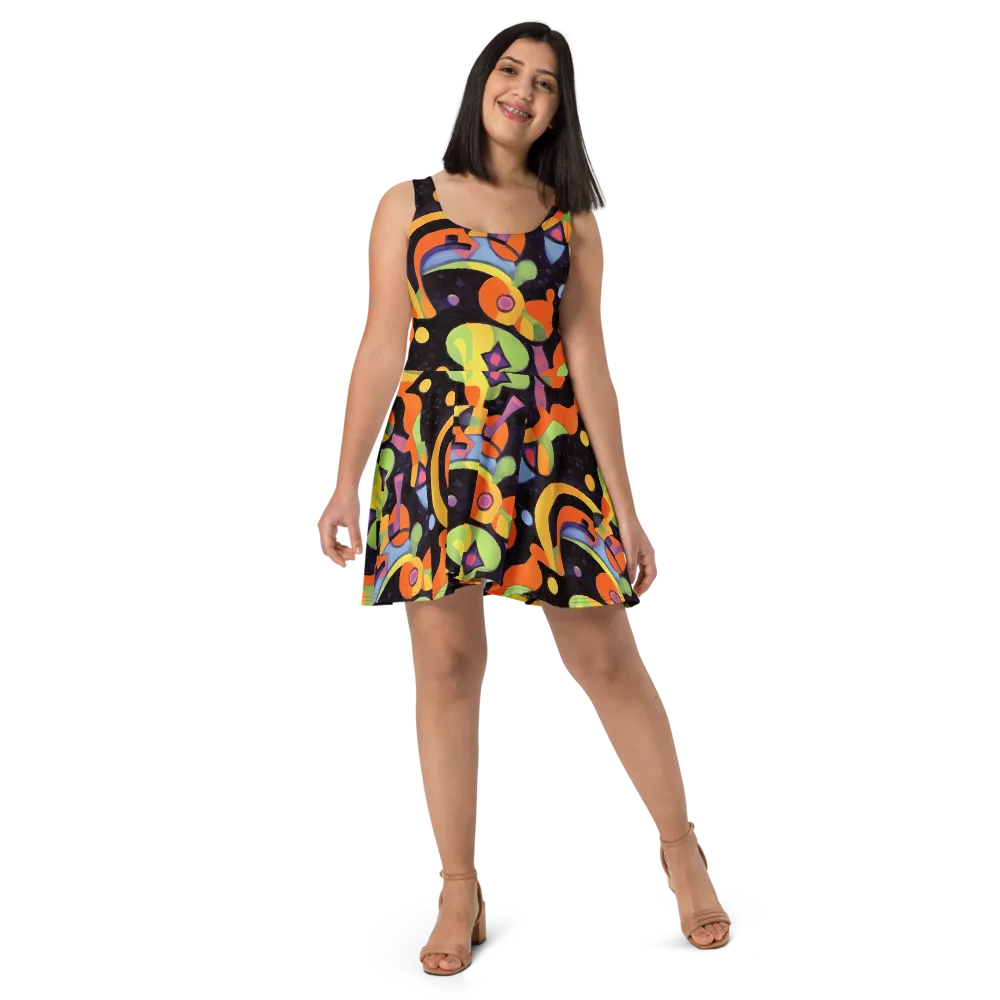 Neon Symphony on Skater Dress — Front