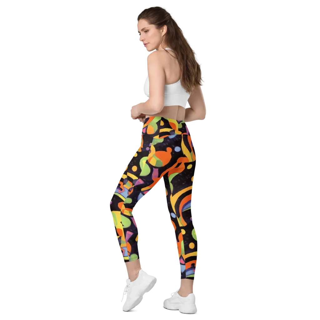 Neon Symphony on Leggings with Pockets — Left Back