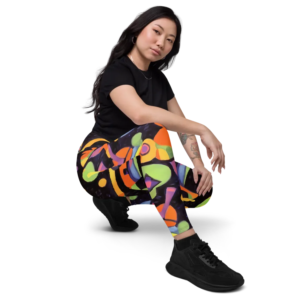 Neon Symphony on Leggings with Pockets — Right Front