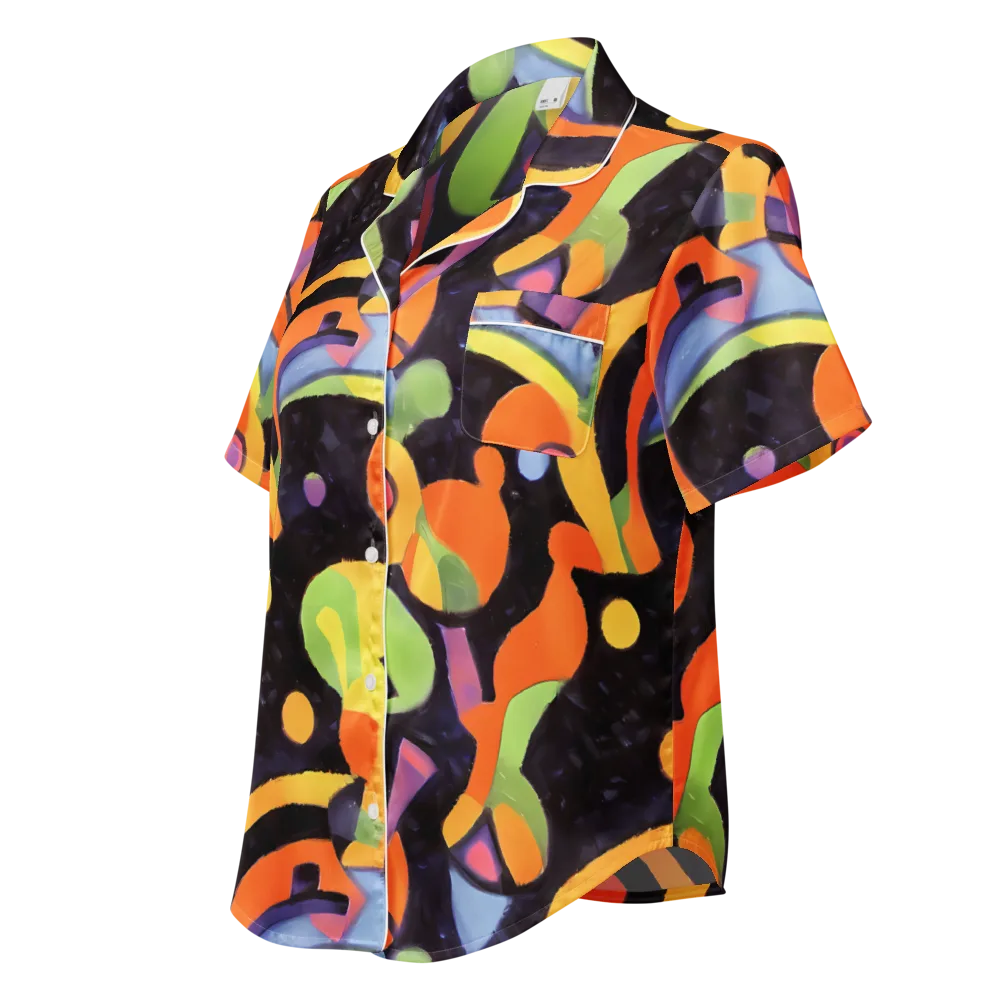 Neon Symphony on Women's Short Sleeve Pajama Top — Left Front