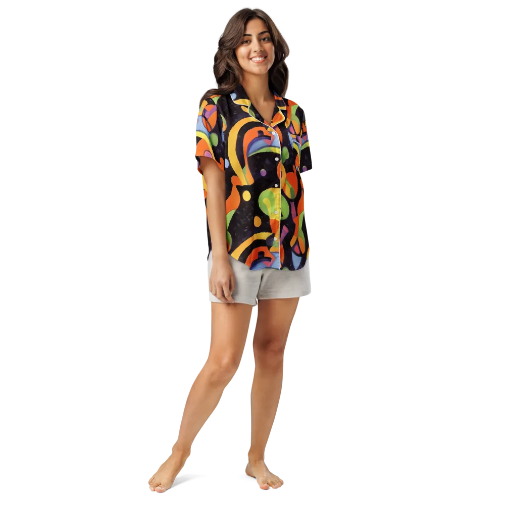Neon Symphony on Women's Short Sleeve Pajama Top — Front