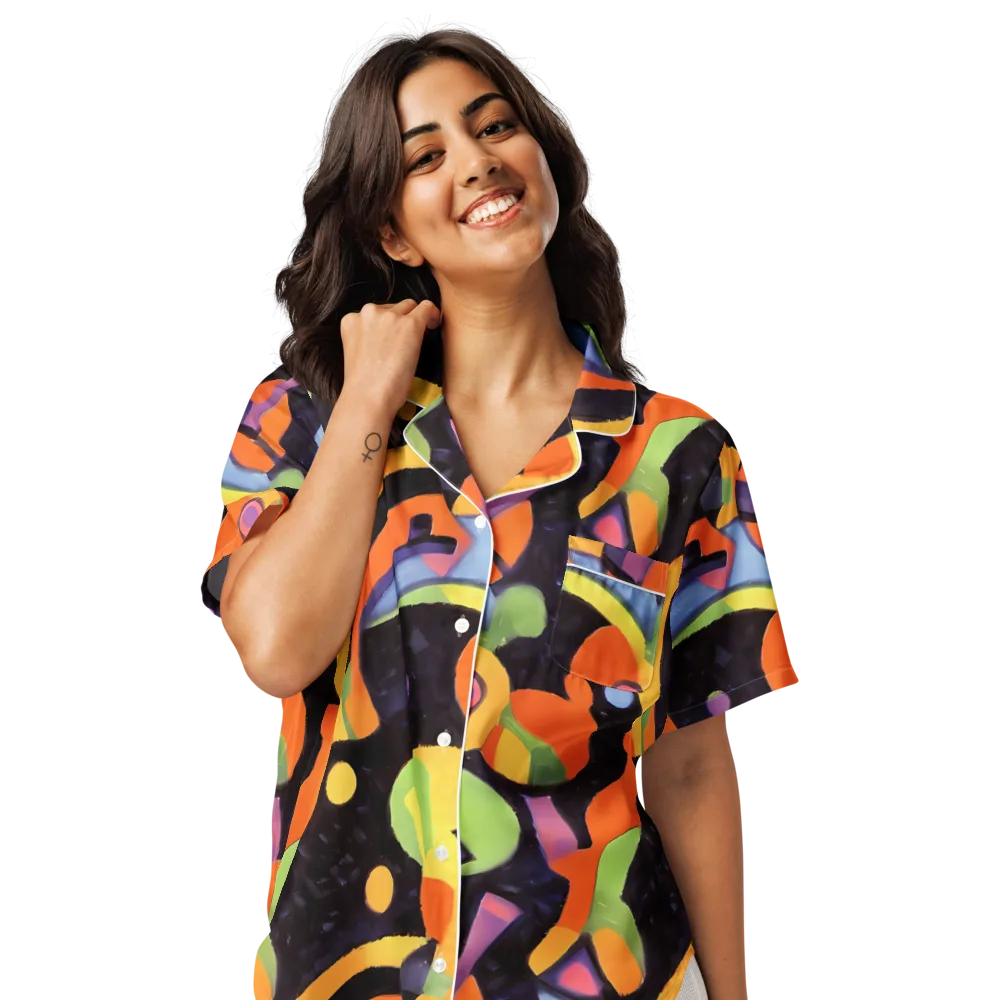 Neon Symphony on Women's Short Sleeve Pajama Top — Front