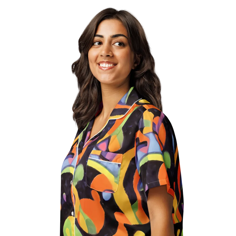 Neon Symphony on Women's Short Sleeve Pajama Top — Left Front