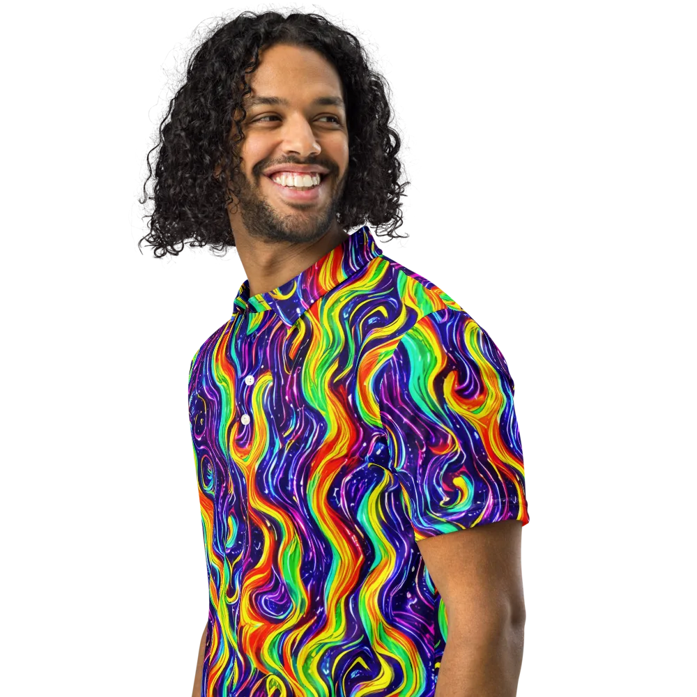 Galactic Flames on Men's Slim Fit Polo Shirt — Left Front
