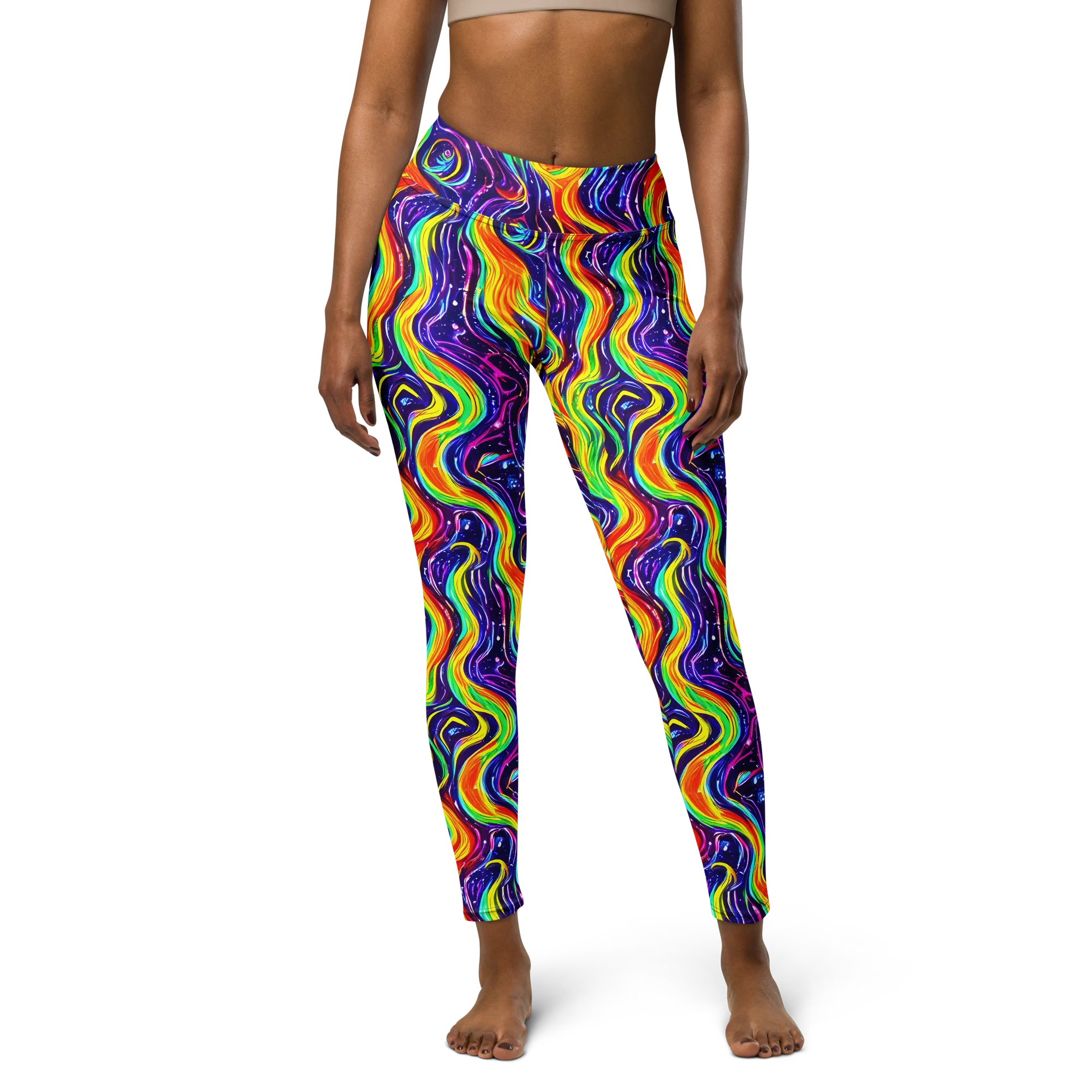 Galactic Flames on Yoga Leggings — Front