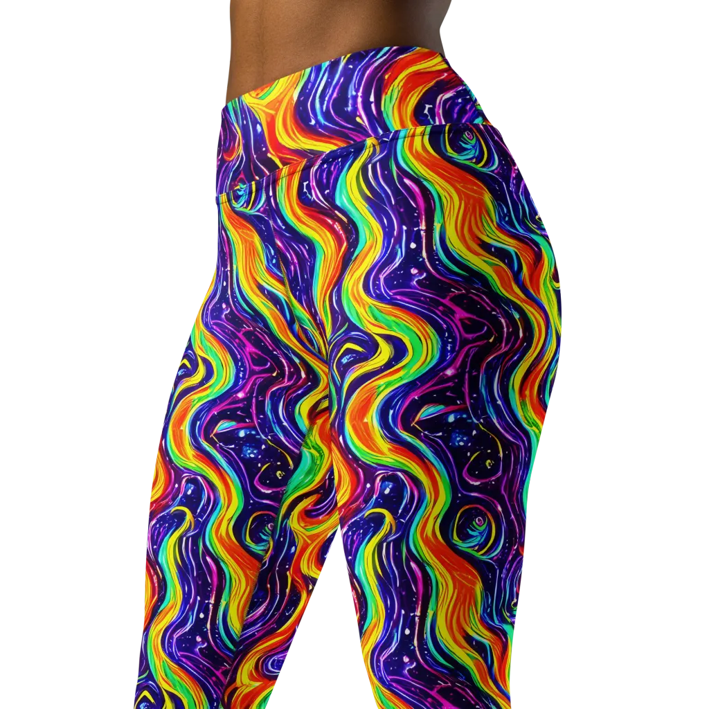 Galactic Flames on Yoga Leggings — Left Front