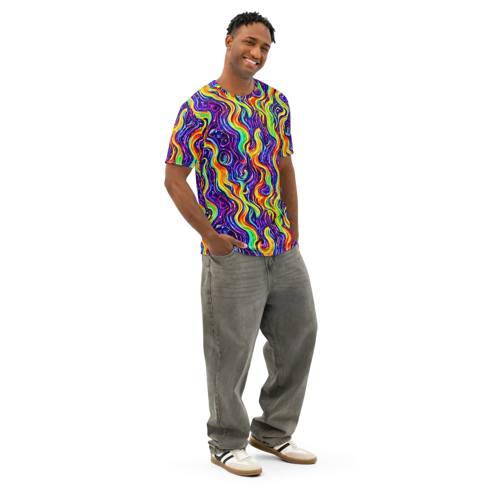 Galactic Flames on Men's Cotton Crew Neck T-Shirt — Right Front