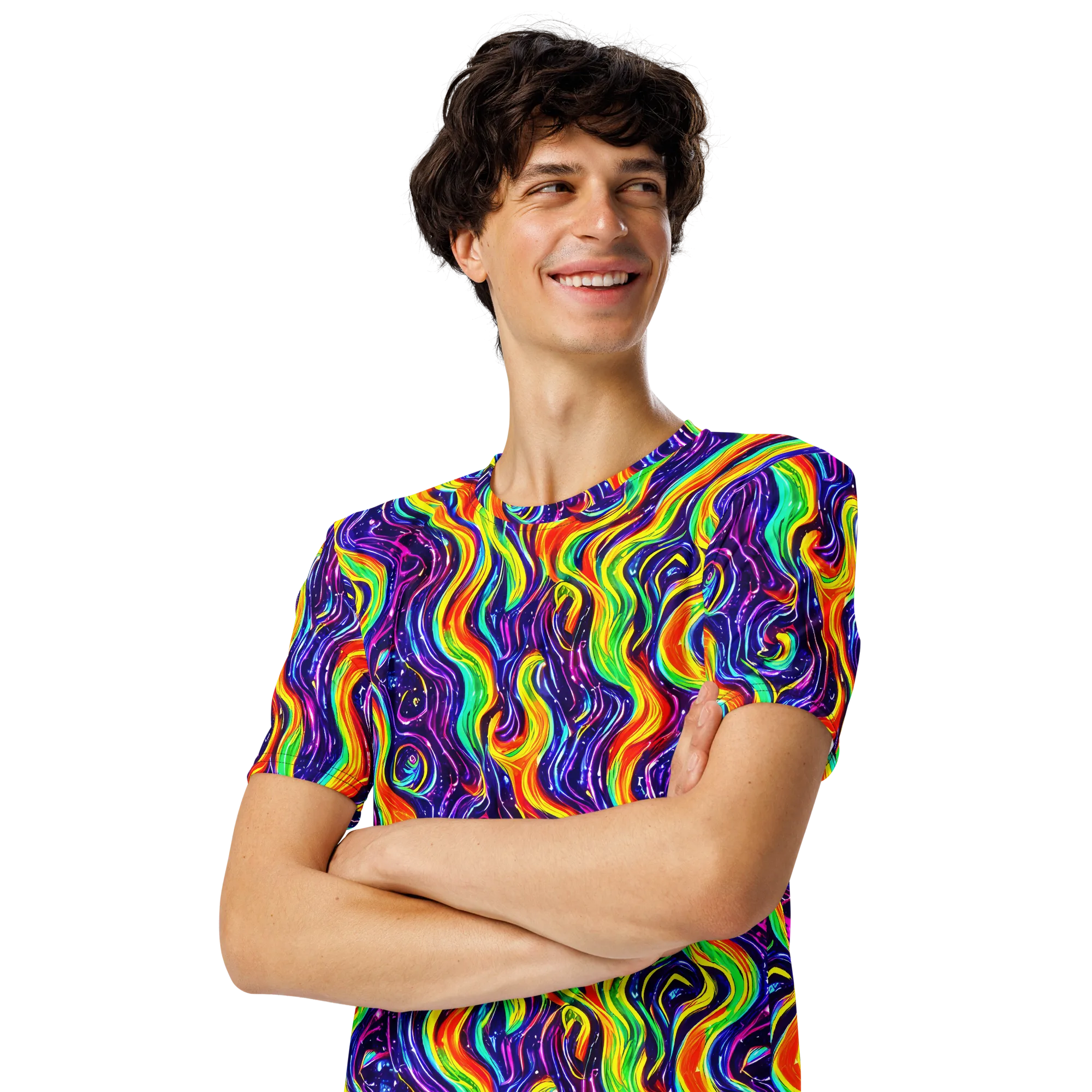 Galactic Flames on Men's Crew Neck T-Shirt — Left Front