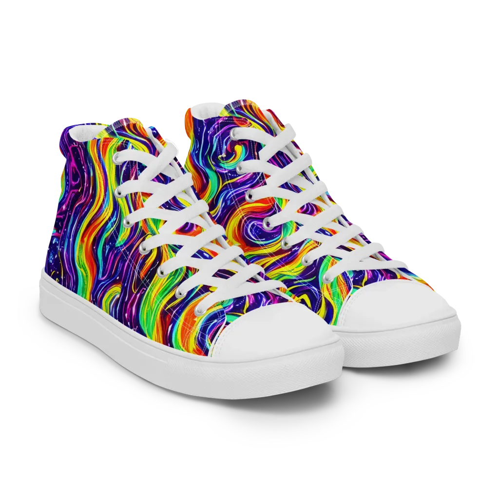 Galactic Flames on Men's High Top Canvas Shoes — Right Front