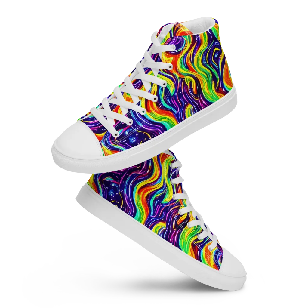 Galactic Flames on Men's High Top Canvas Shoes — Front