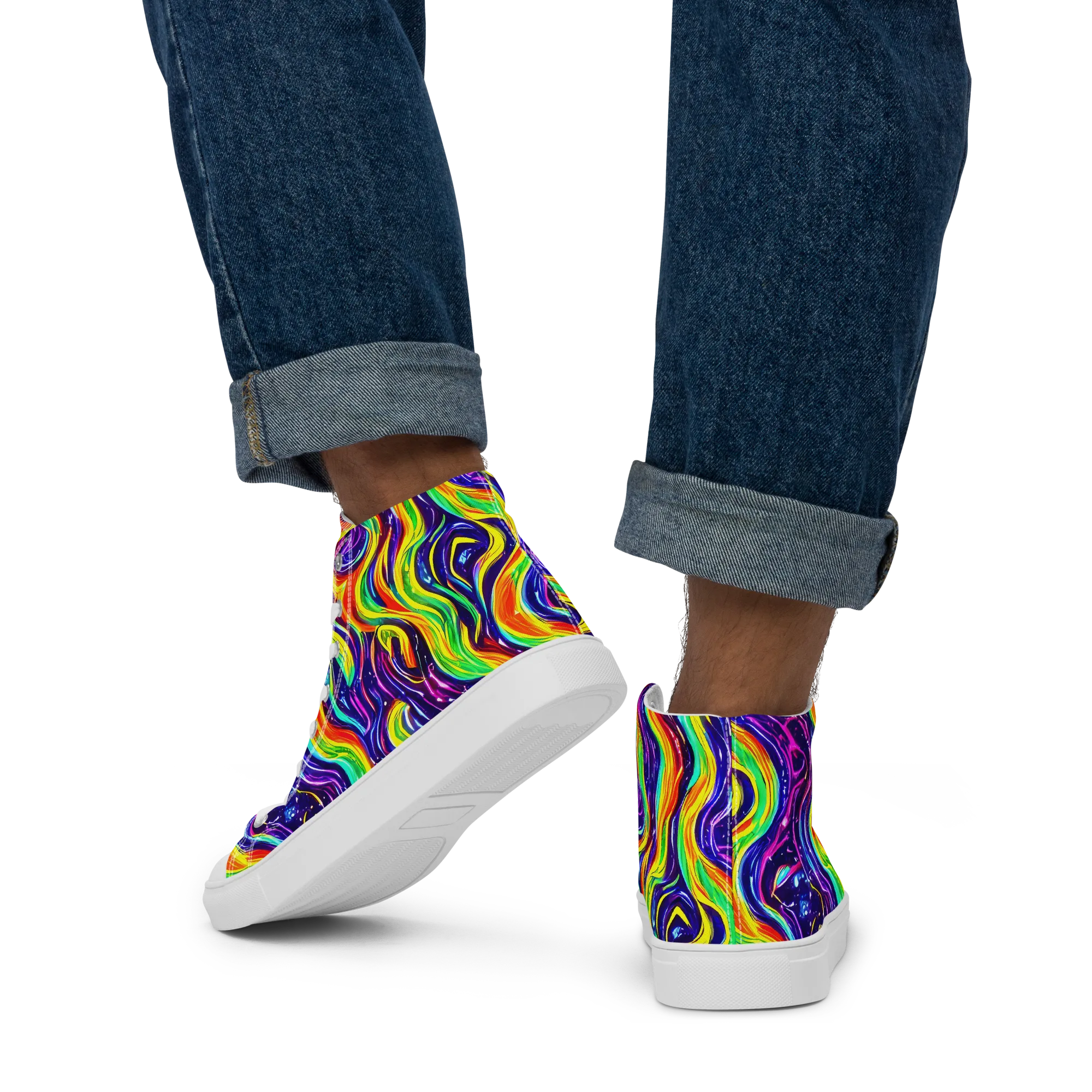 Galactic Flames on Men's High Top Canvas Shoes — Back