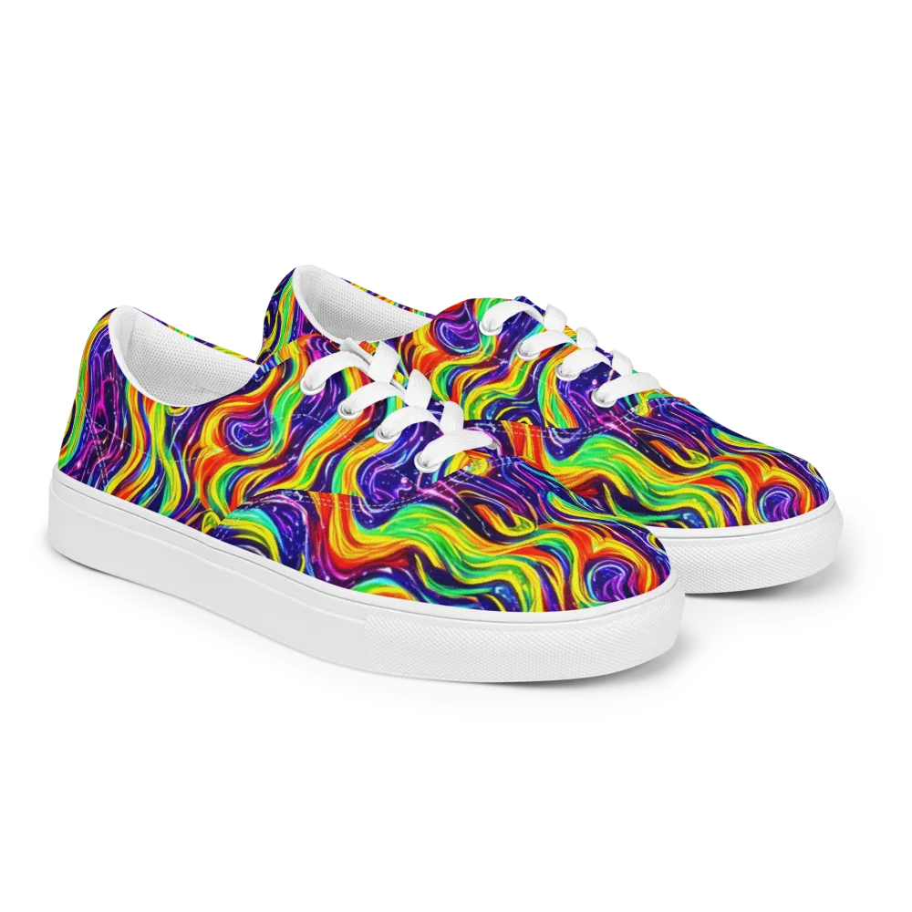 Galactic Flames on Men's Lace-Up Canvas Shoes — Right Front