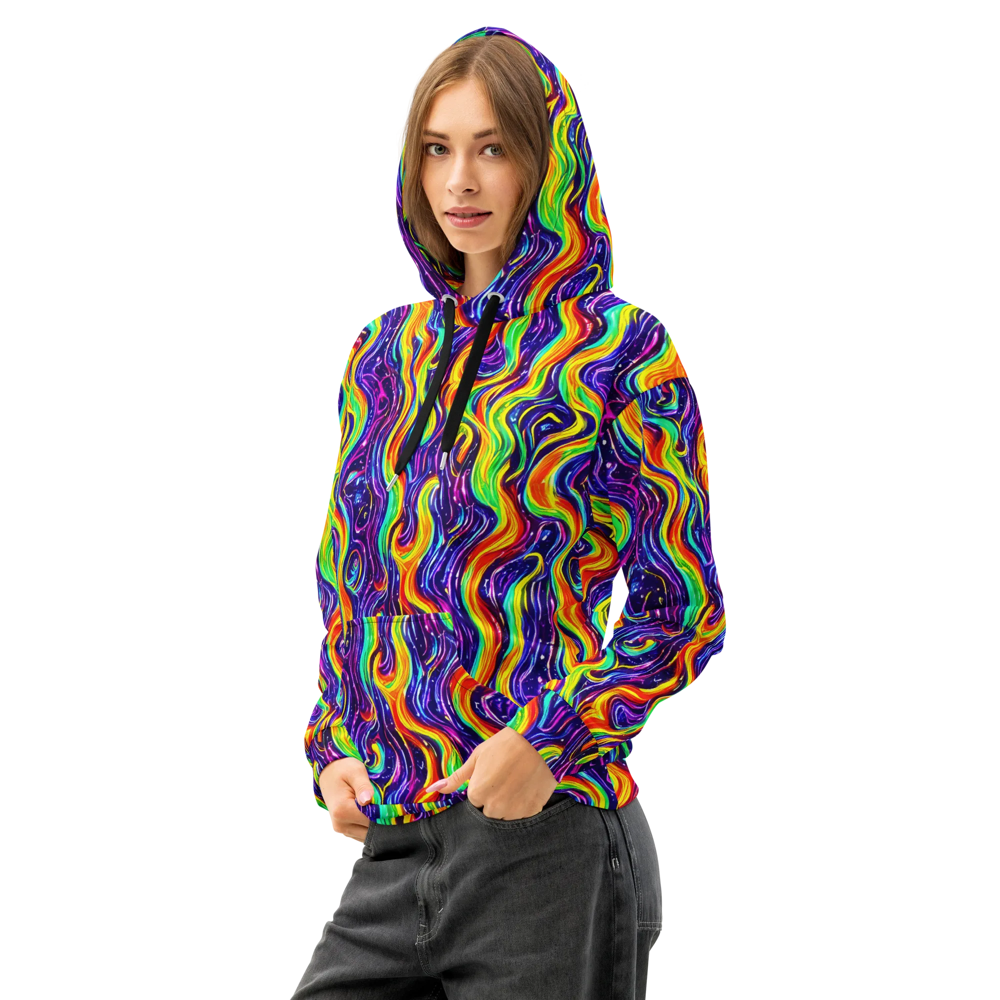 Galactic Flames on Cotton Hoodie — Left Front
