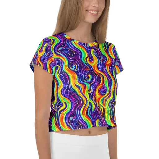 Galactic Flames on a Crop Tee