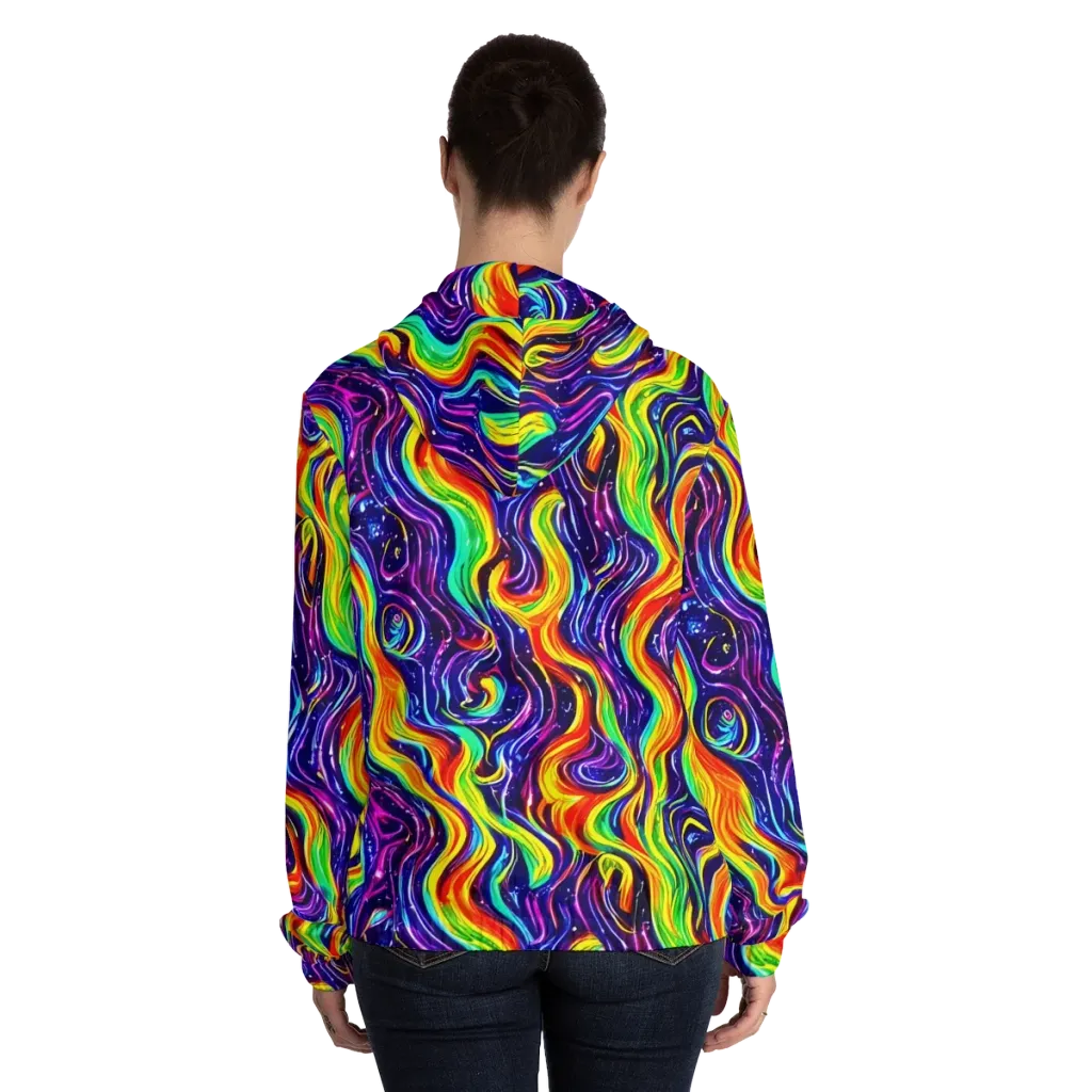 Galactic Flames on Women's Full-Zip Hoodie — Back On Person