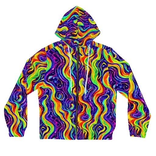 Galactic Flames on a Women's Full-Zip Hoodie