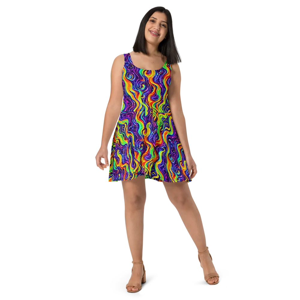 Galactic Flames on Skater Dress — Front