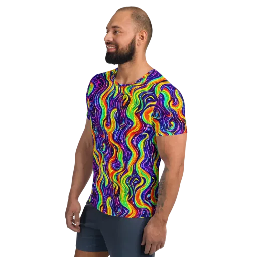 Galactic Flames on a Men's Athletic T-Shirt