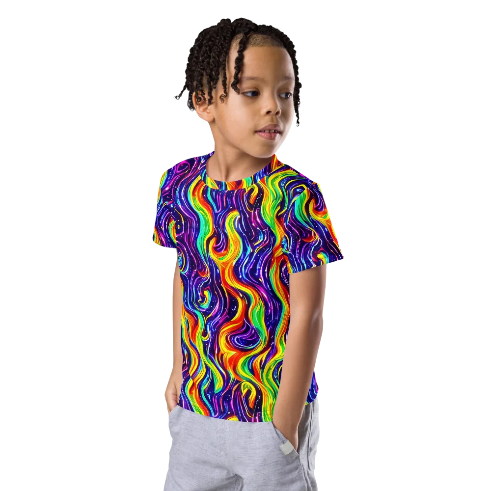 Galactic Flames on Kids Crew Neck T-Shirt — Left Front