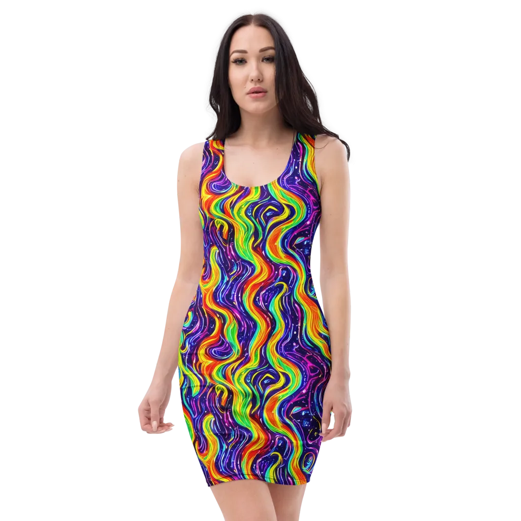 Galactic Flames on Bodycon Dress — Front