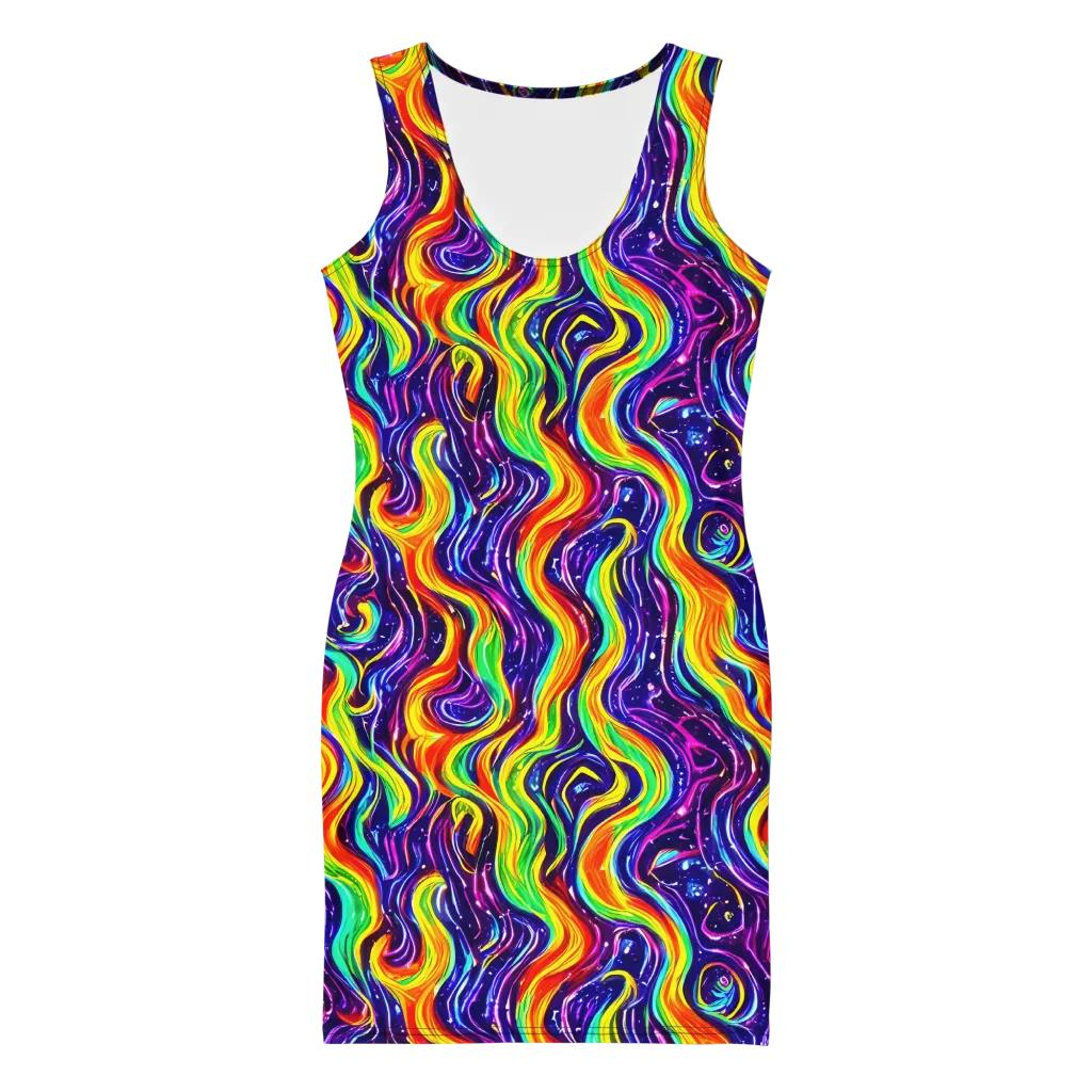 Galactic Flames on Bodycon Dress — Front