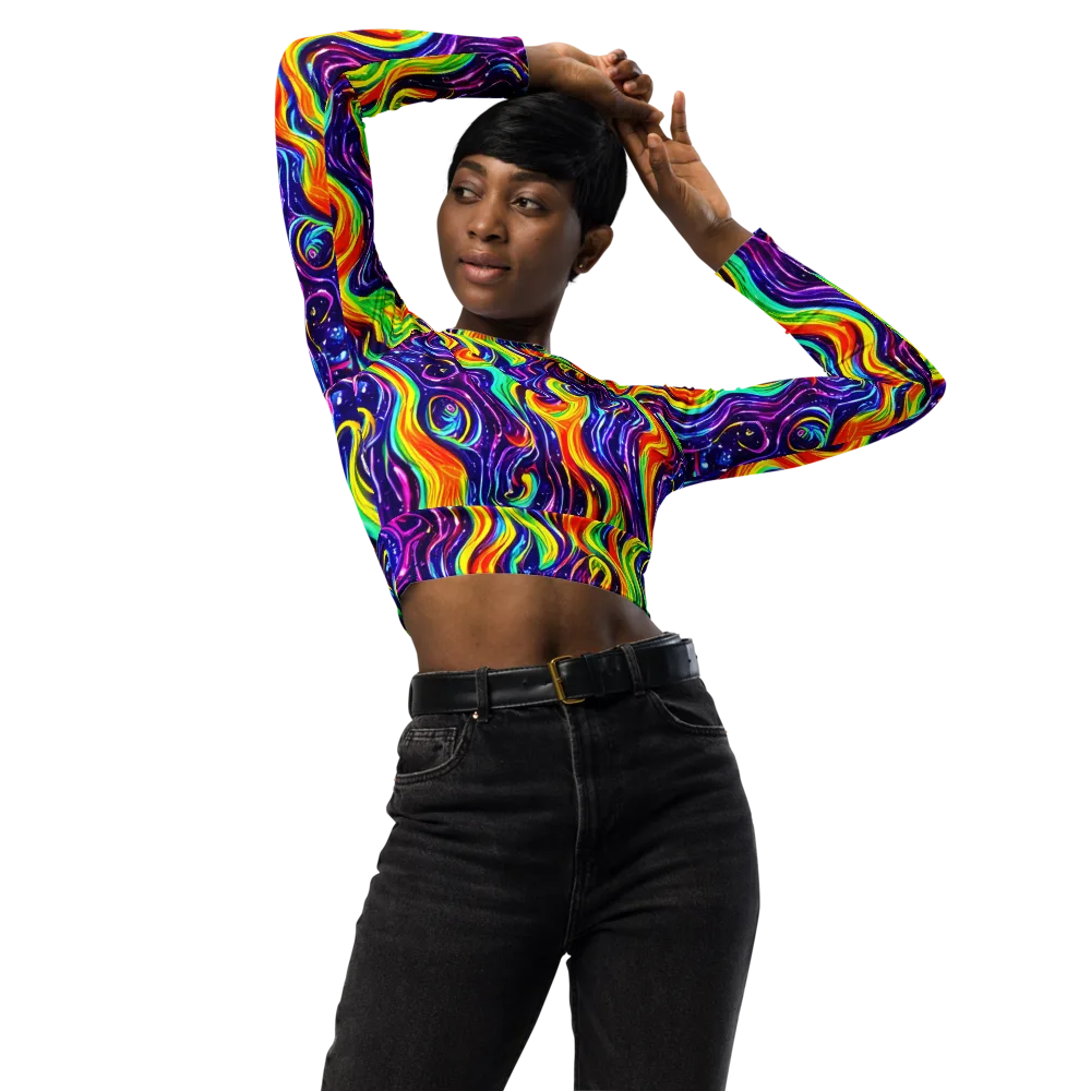 Galactic Flames on Long Sleeve Crop Top — Front