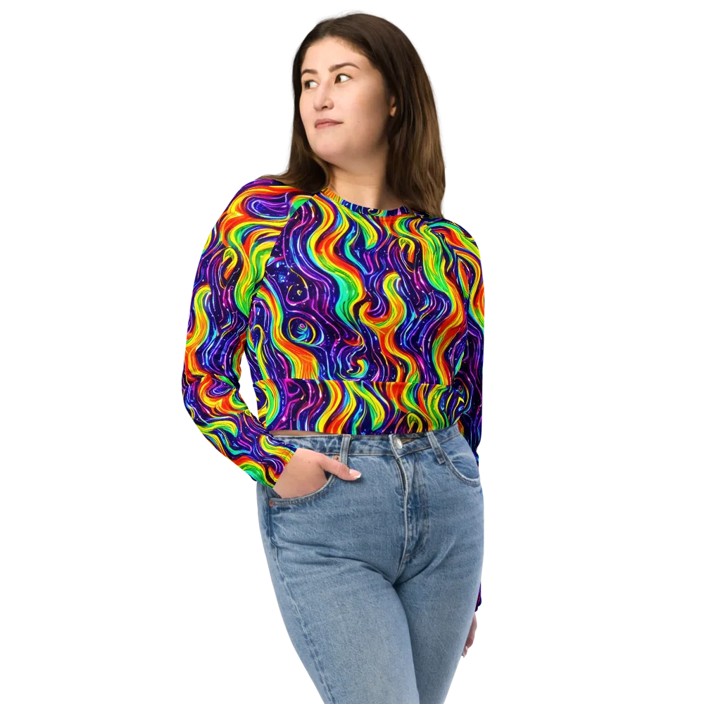 Galactic Flames on Long Sleeve Crop Top — Front